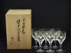 カガミクリスタル　各務鑛三造　クリスタルワイングラス6客（共箱）